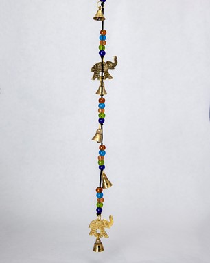 Brass Beaded Bell Chime With 6 Elephants