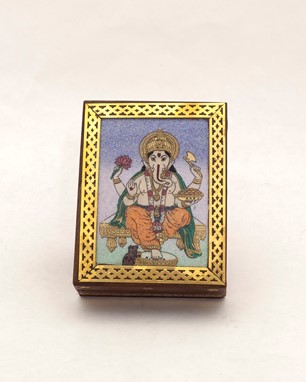 Wood Box With Stone Inlay - Ganesha