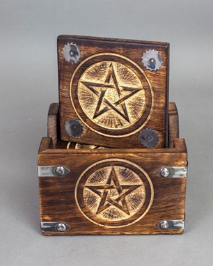 Wood Pentagram Coaster Set