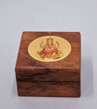 Wood Box With Gold Ganesha