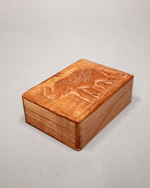 Hand Carved Wood Box With Elephant