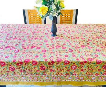 Handblocked Floral Tablecloth