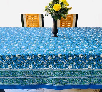 Handblocked Floral Tablecloth
