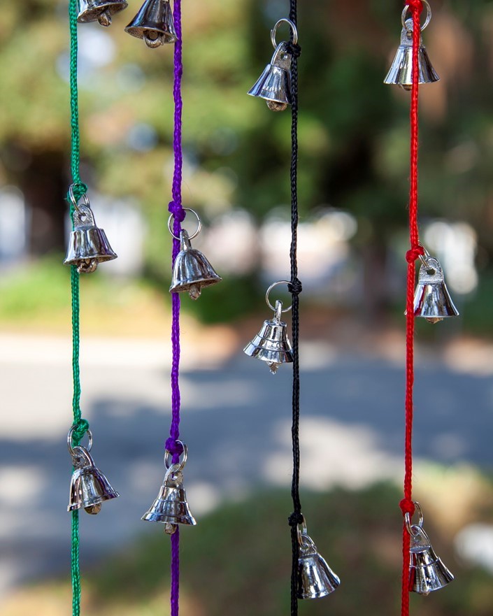 India Arts 10 Brass Chrome Plated Mini Bells On Cord BS011