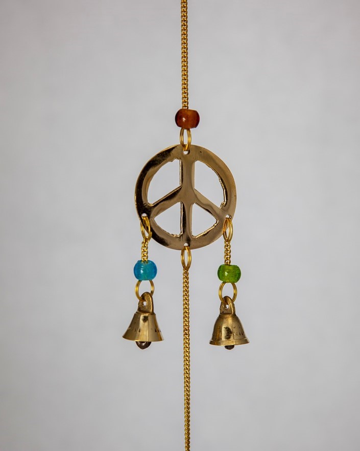 India Arts Triple Peace Brass Wind Chime W/ Beads BS054