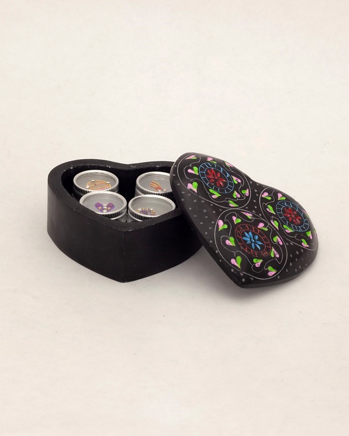 India Arts Soapstone Heart Box With Colored Flowers JL691