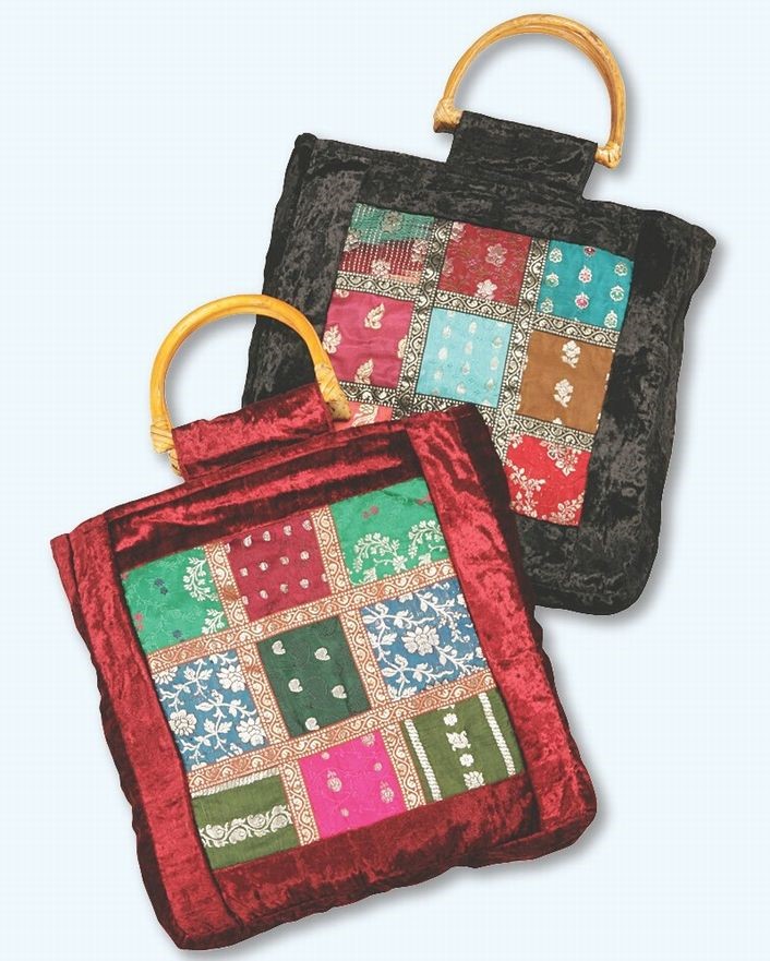India Arts Patchwork Bag W/ Wood Handle SC113