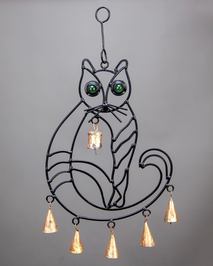 Iron Cat Chime with Glass Accents TS152