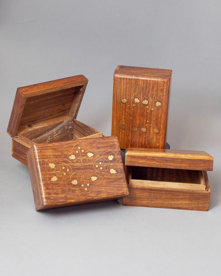 India Arts Brass Inlaid Wood Box Set of 4 WB234