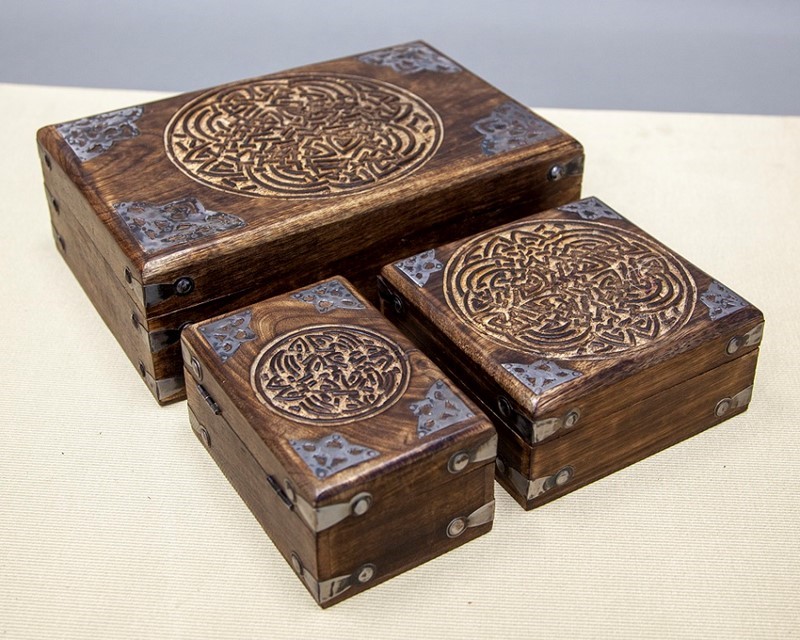 India Arts Large Celtic Knot Wood Box Set of 3 WB256
