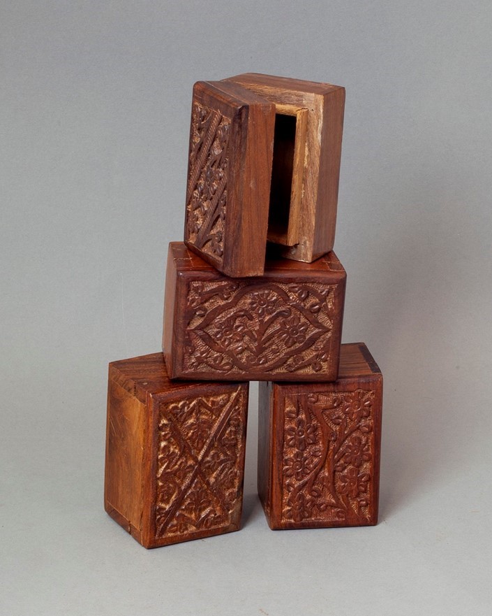 India Arts 2x3 Hand Carved Wood Box Set of 4 WB272