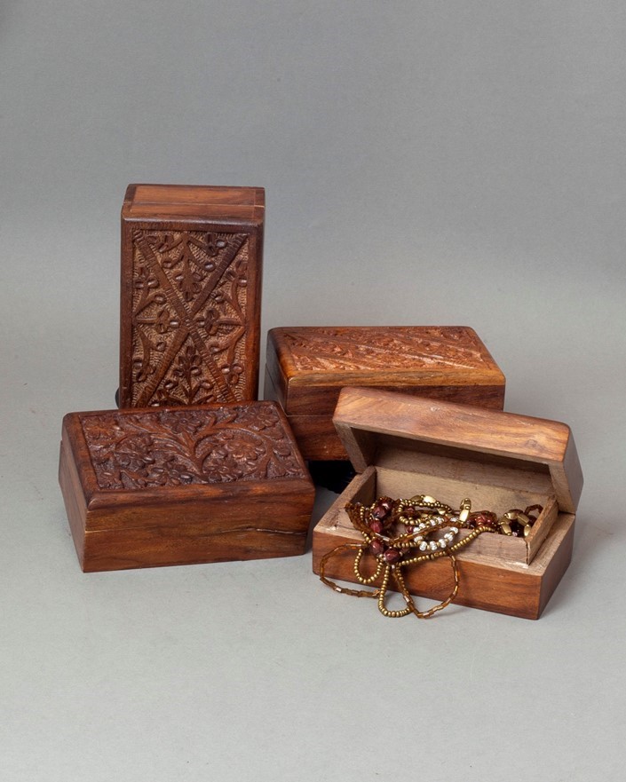 India Arts Hand Carved Wood Box Set of 4 WB273