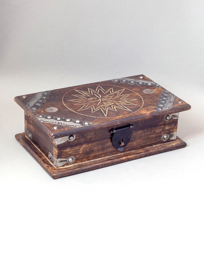 India Arts Carved Wood Sun Box With Iron Accents WB435