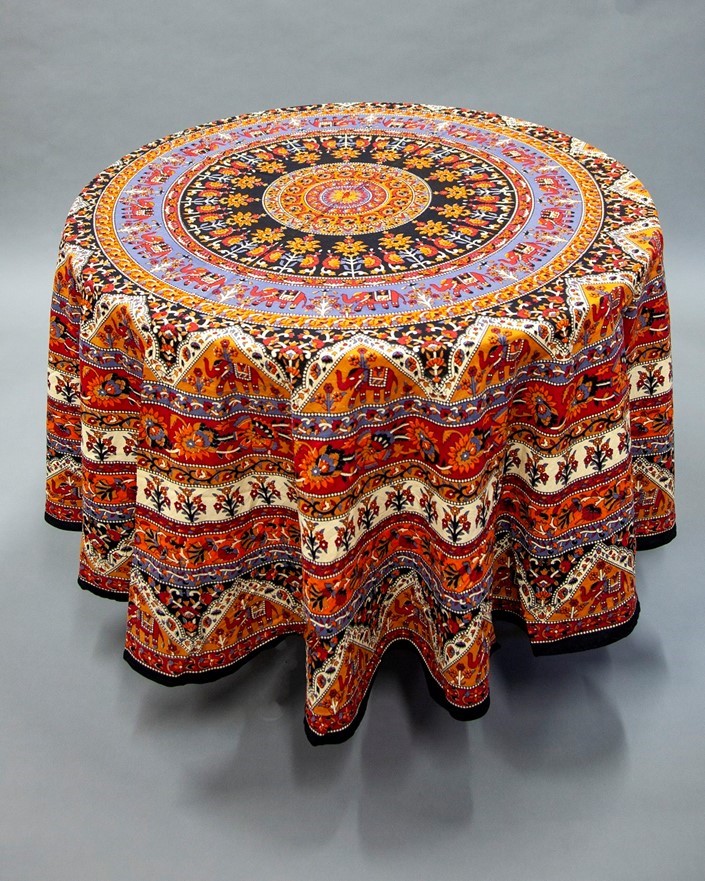India Arts Round Cotton Elephant Tablecloth TC110-01