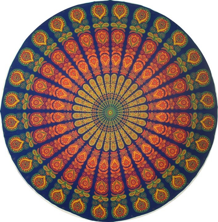 India Arts Round Cotton Peacock Design Tablecloth TC050-05