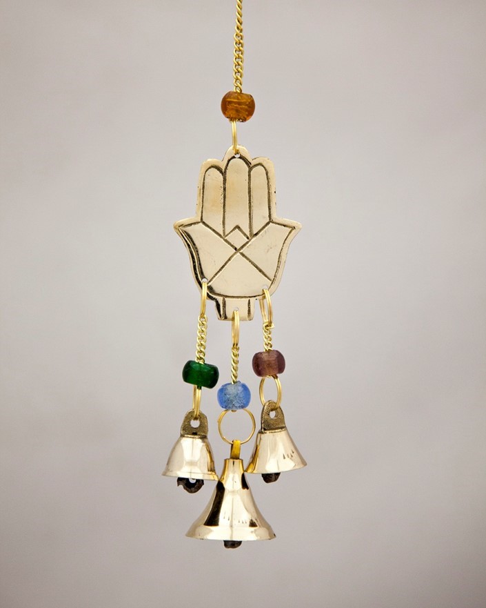 Brass Hand of Fatima Ornament W/ Beads & Bells BS385