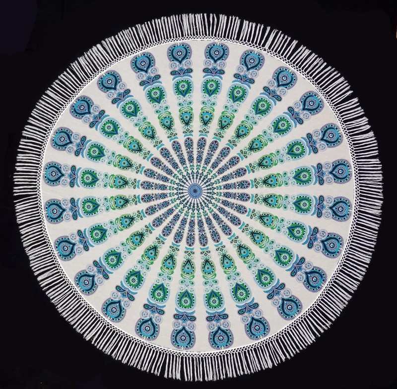 India Arts Peacock Mandala Tablecloth W/ Fringe TC351-01
