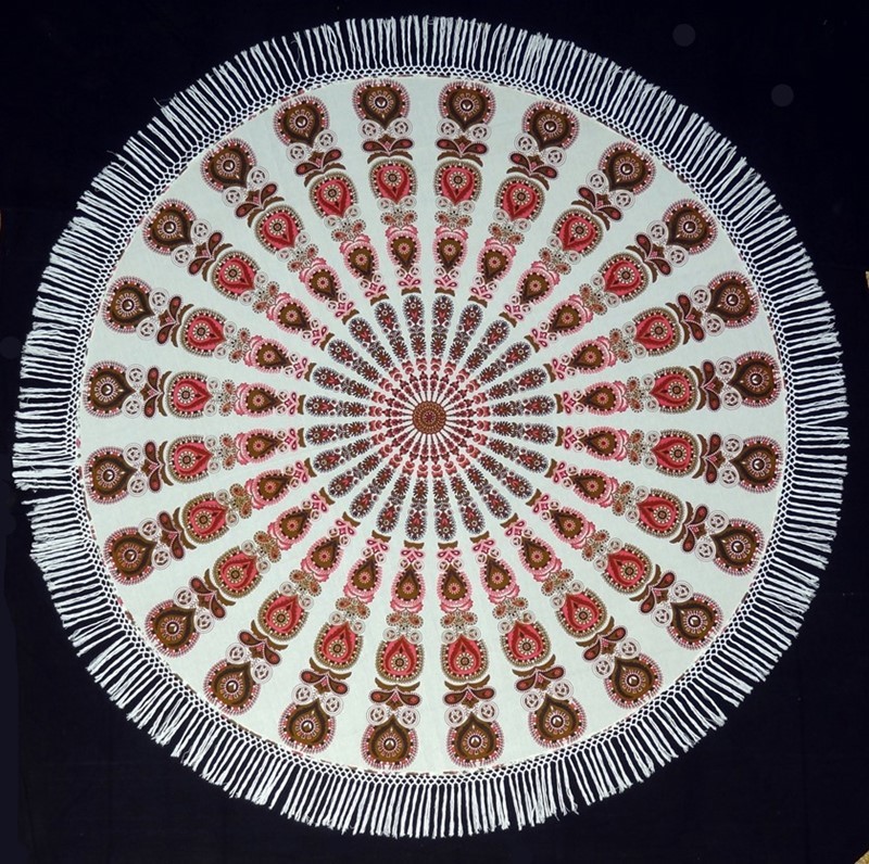 India Arts Peacock Mandala Tablecloth W/ Fringe TC351-04