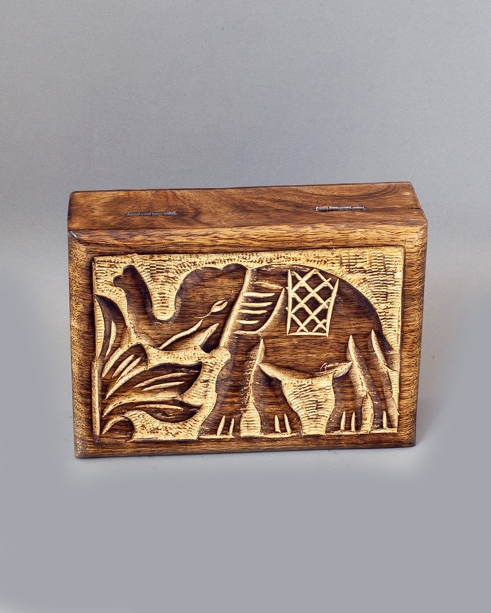 India Arts 5x7 Hand Carved Elephant Wood Box WB441