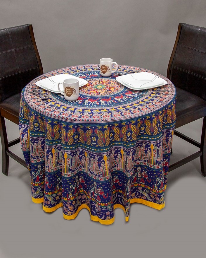 India Arts Round Camel/Peacock Mandala Tablecloth TC360-07