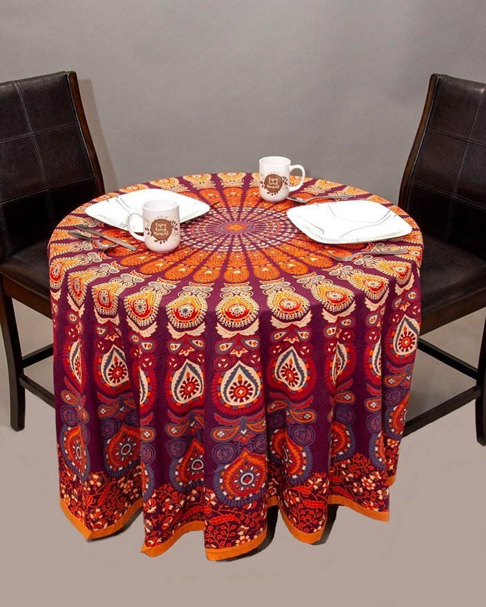 India Arts Round Large Peacock Mandala Tablecloth TC360-13