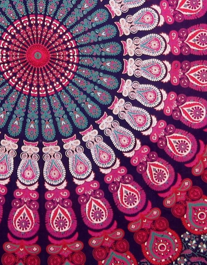 India Arts Round Cotton Peacock Mandala Tablecloth TC360-14