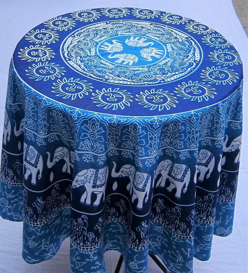 India Arts Round Cotton Elephant/Sun Tablecloth TC371-03