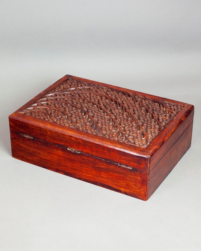 India Arts 8x11 Hand Carved Wood Floral Box WB114