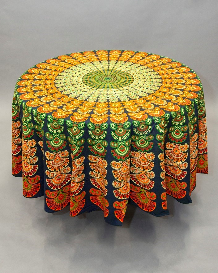 India Arts Round Peacock Design Tablecloth TC050-06