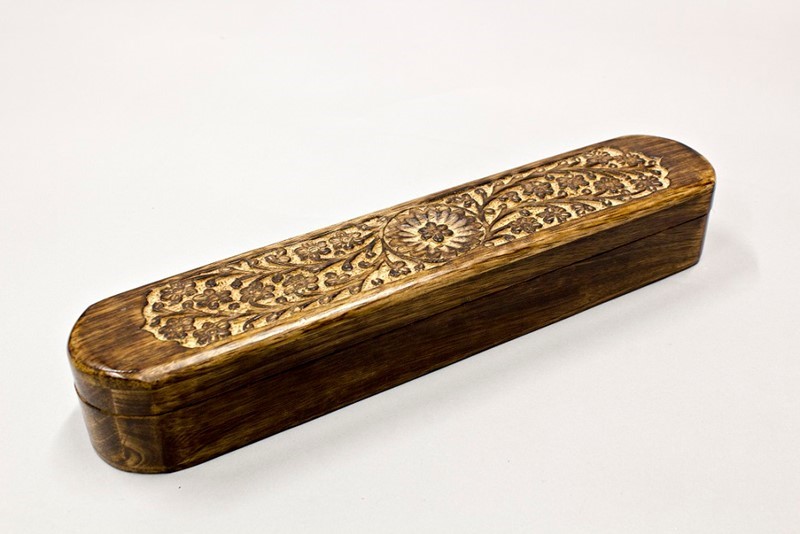 India Arts 12 Inch Hand Carved Pencil Box WB287