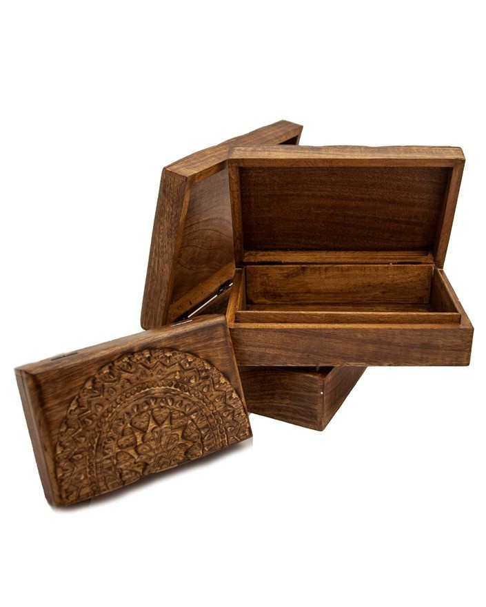 India Arts Large Carved Wood Box Set of 3 WB276