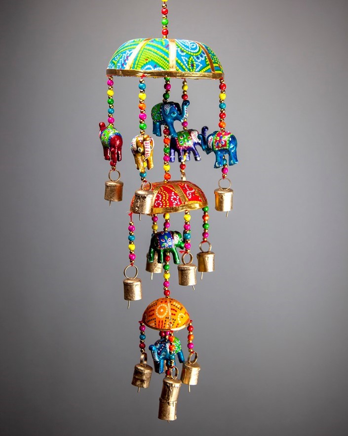India Arts Wood Elephant Wind Chime W/ Bells TS711