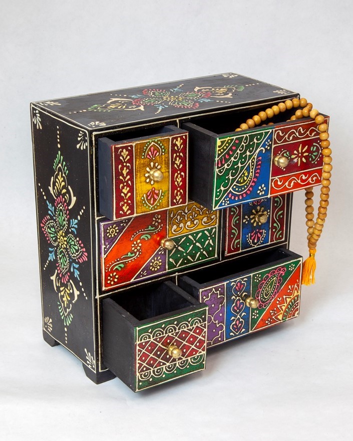 India Arts Hand Painted Wood Box W/ Drawers WB436