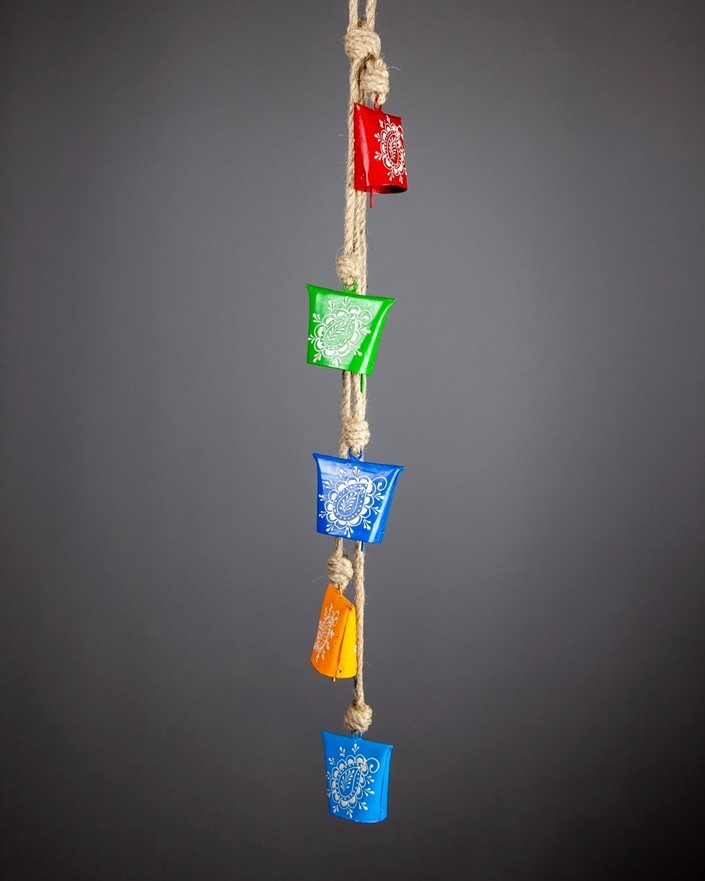India Arts Hand Painted Bells On Jute Strand TS275