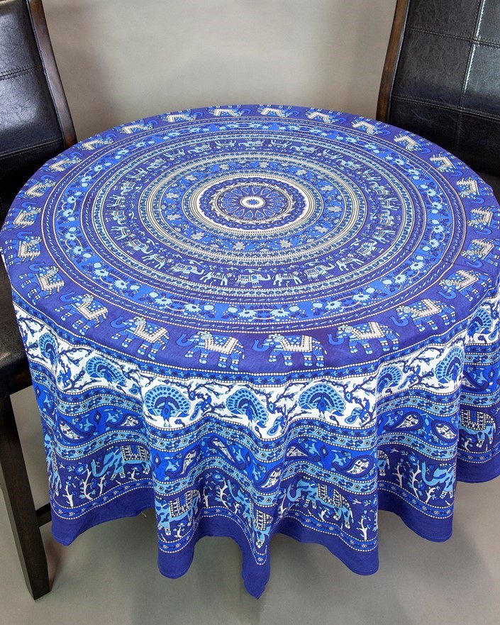 India Arts Large Round Elephant Mandala Tablecloth TC411-01
