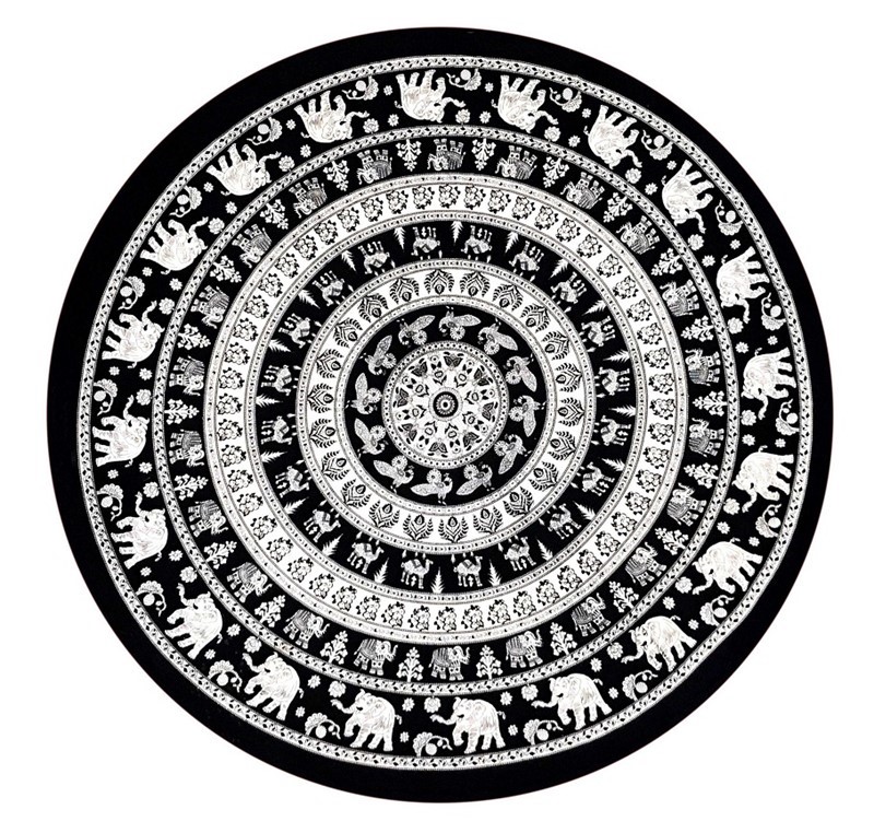India Arts 90 Inch Round Elephant Mandala Tablecloth TC411-02