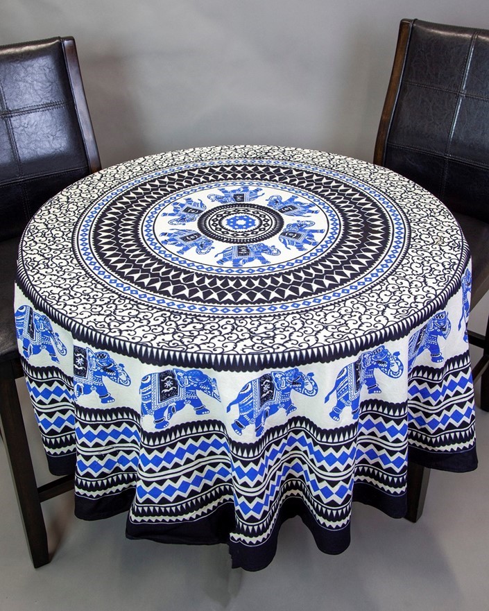 India Arts 90 Inch Round Elephant Mandala Tablecloth TC411-03