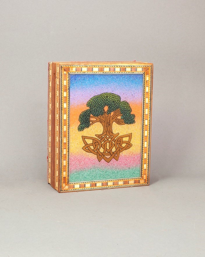 India Arts Wood Celtic Tree Box With Stone Inlay JL436
