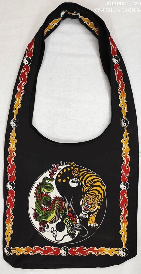 India Arts Yin Yang Dragon & Tiger Cotton Hobo Bag SC177