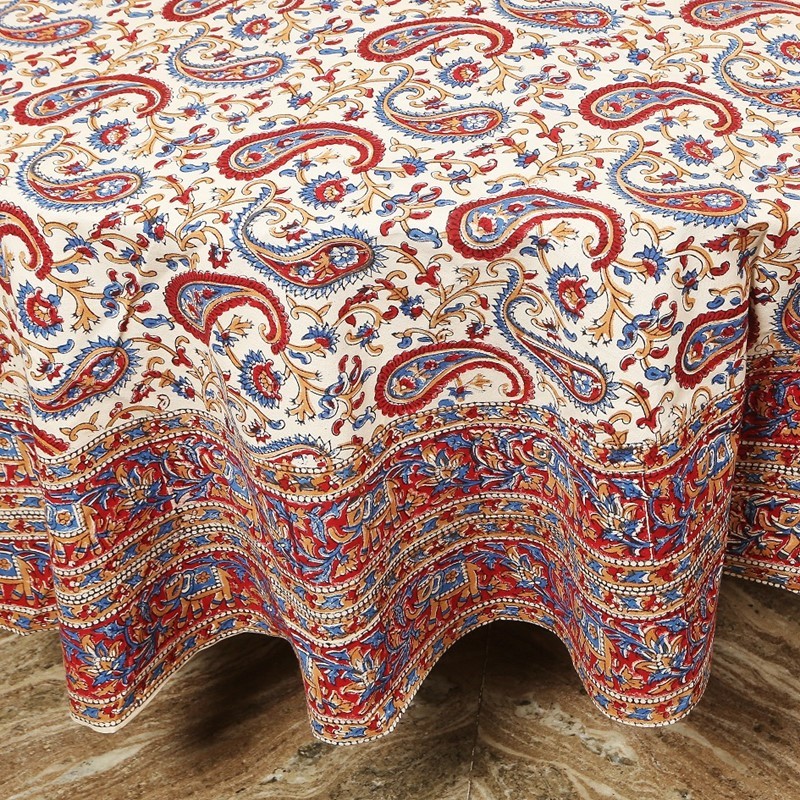 India Arts Handblocked Round Paisley Tablecloth TC367-01
