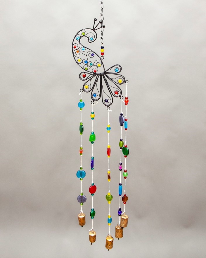India Arts Peacock Chime W/ Glass Beads & Bells TS580