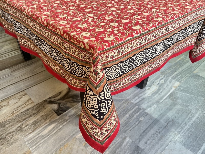 Handblocked Floral Tablecloth TC365-03