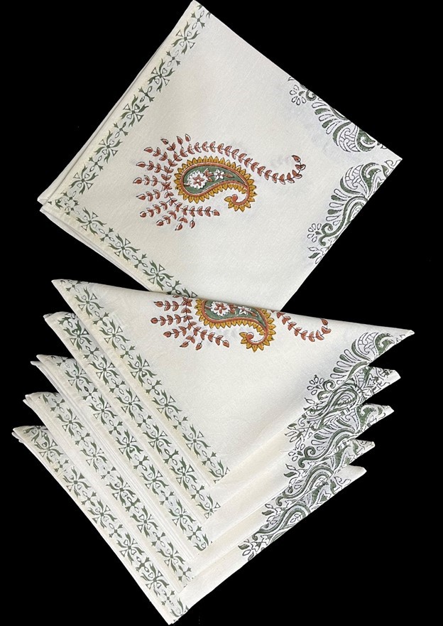 India Arts Handblocked Paisley Cotton Napkin TN435-02