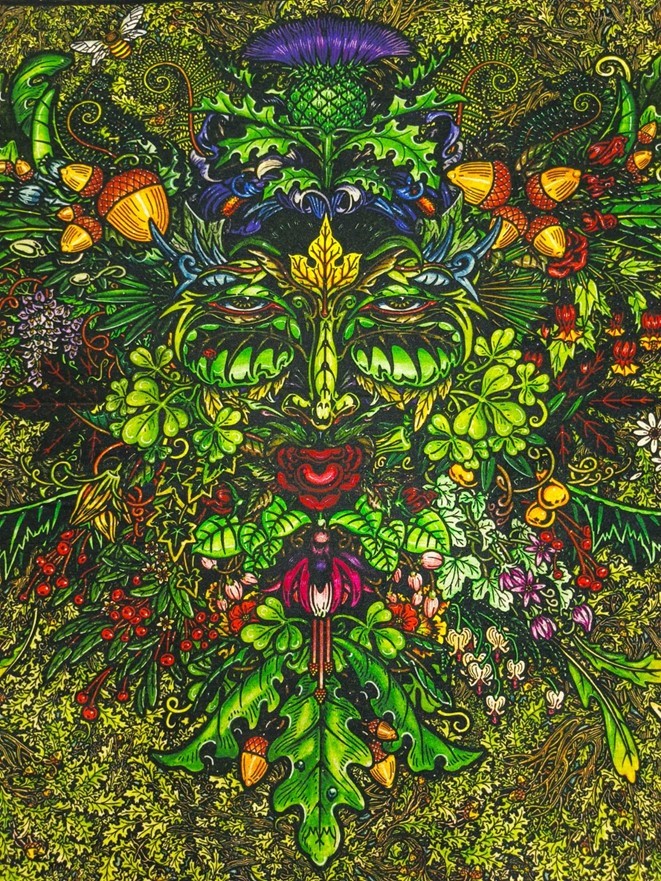 Artist: Maxine Miller Celtic Greenman Multicolor Tapestry 405-01