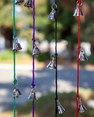10 Brass chrome plated Mini Bells On Cord