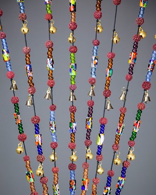 Brass Bells On A Cord With Beads