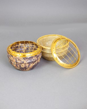 Soapstone Incense Pot W/ Brass Screen