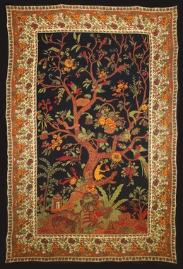 Vertical Tree Of Life Tapestry On Black