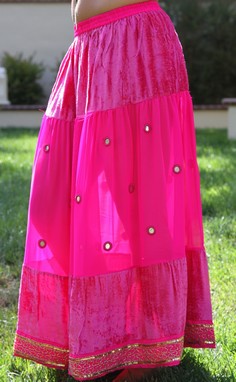 Velvet & Chiffon Skirt With Sequins