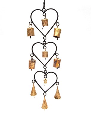 Wholesale handmade Iron Triple Heart Chime With 4 Bells